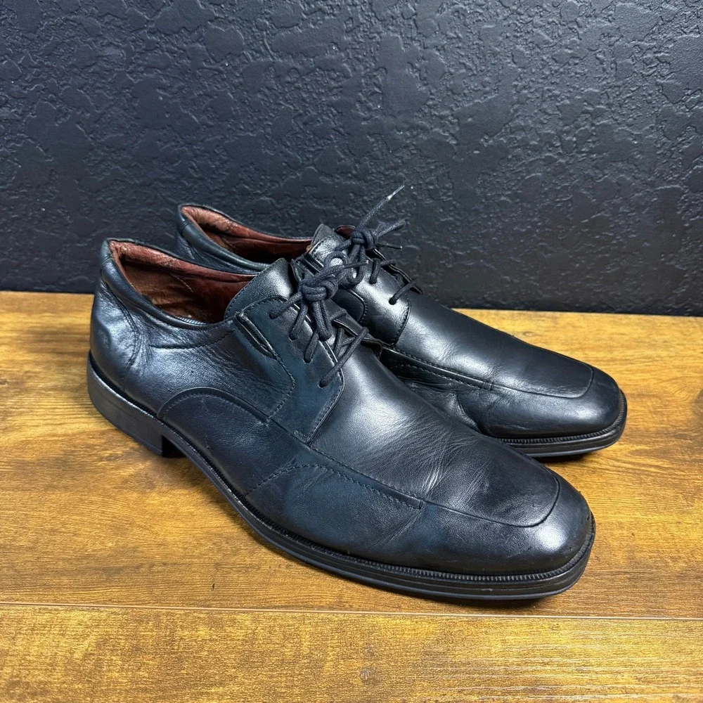 Johnston & Murphy Melton Black Leather Bicycle Toe Derby Shoes Mens 12